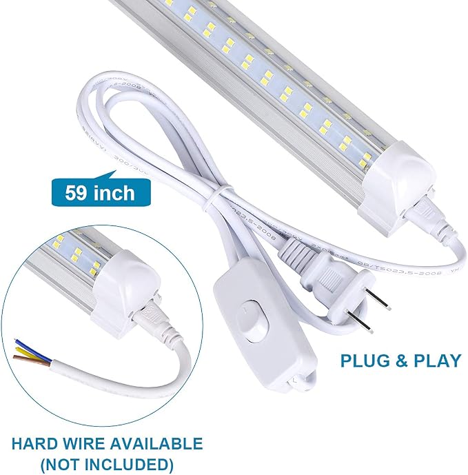 4 Pack, Led Shop Lights, 8FT Led Shop Light, 144W 6000K 19500LM Clear White - Image 2
