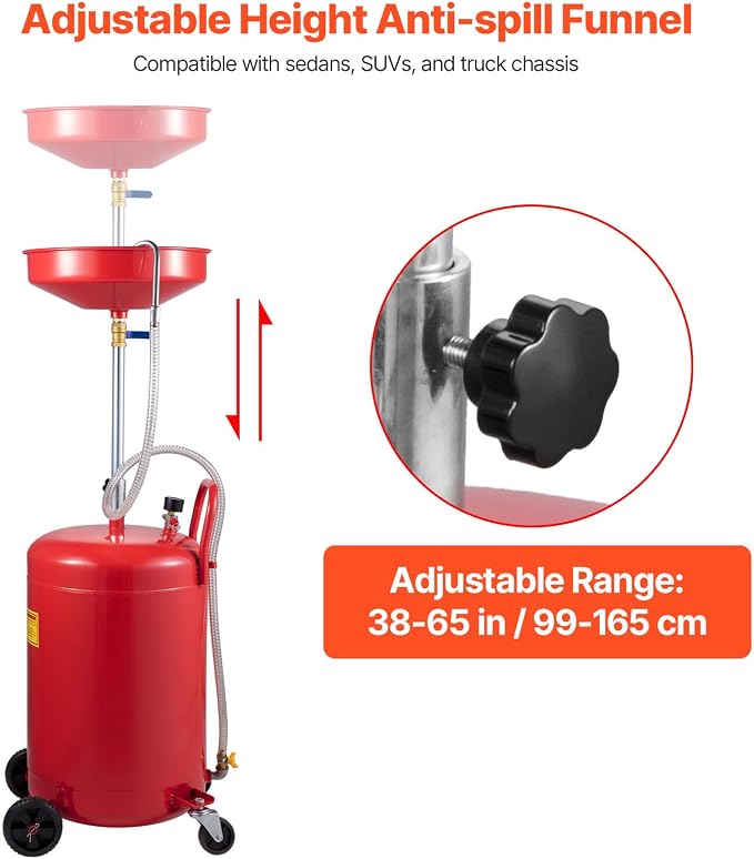 VEVOR 20-Gallon Waste Oil Drain Tank, Air Operated Portable Oil Drainer - Image 3