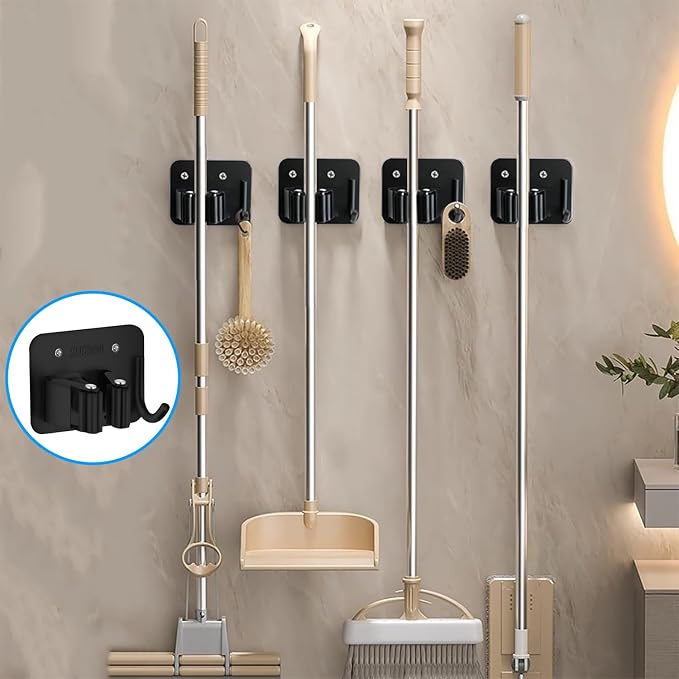 5 Pack Broom Holder Heavy Duty Stainless Steel Broom Hanger - Image 8
