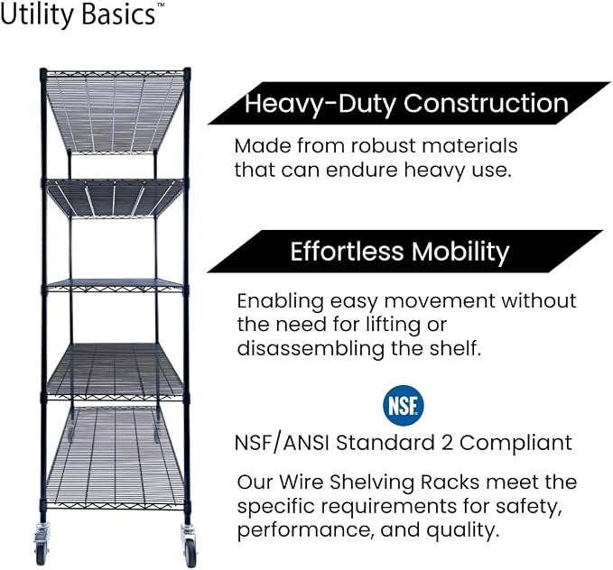 48"x24"x72" Black 5-Tier Premium Wire Shelving NSF 4000 LBS MAX Capacity Heavy - Image 9