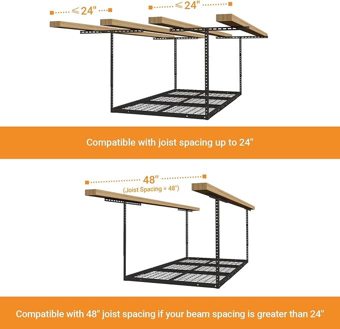 4x6ft Overhead Garage Storage Rack, Heavy Duty Metal Ceiling Shelf, 450lbs - Image 6