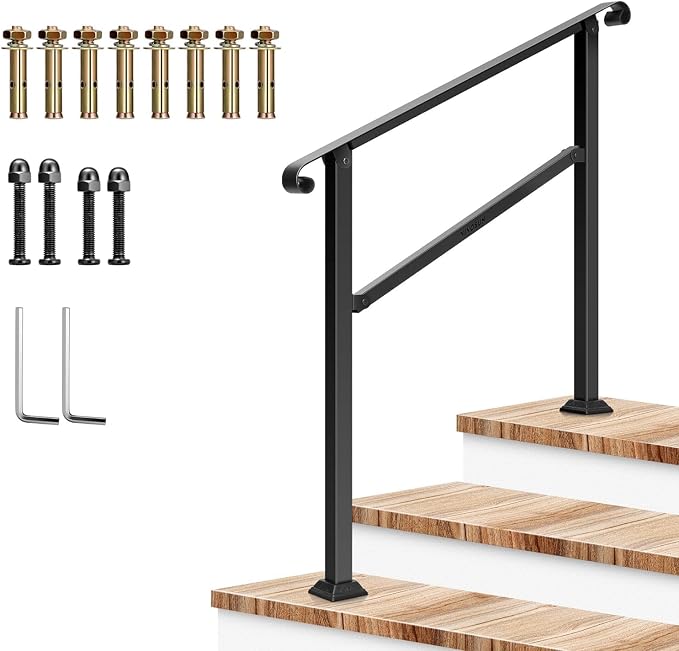 VIVOSUN Outdoor Handrail, 3 Step Stair Handrail, Wrought Mattle Iron Stair by VIVOSUN