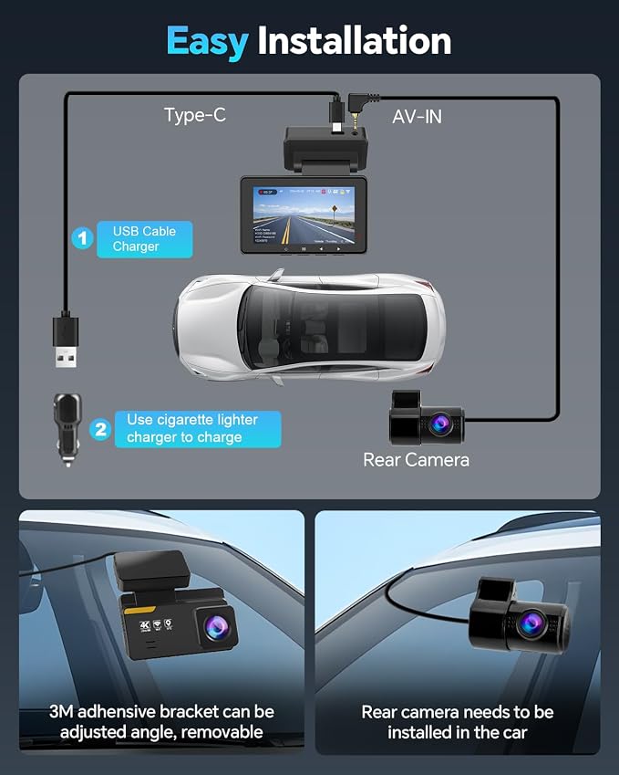 Dash Cam Front and Rear 4K+1080P, Dash Camera - Image 9