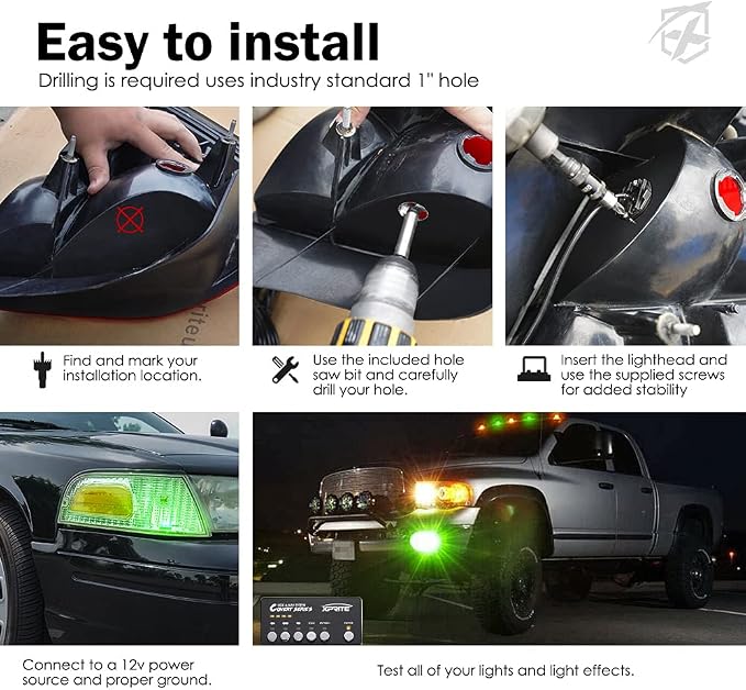 Xprite Amber Green LED Hideaway Strobe Lights Kit 20 Flashing Patterns - Image 6