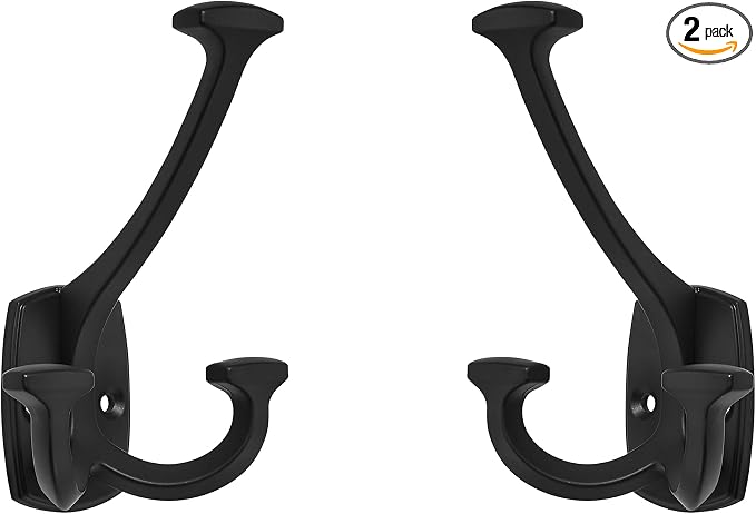 Large Wall Double-Sided Hook 2 Pack Matte Black Hook Decorative Heavy Duty by ZAUYX