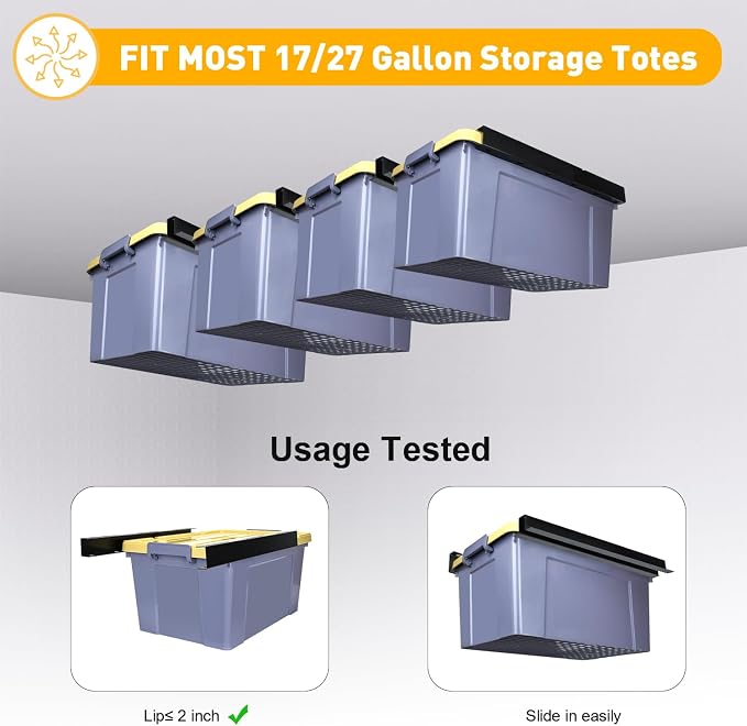 TOPOWN Overhead Garage Ceiling Bin Storage Rack, Heavy Duty Tote Slide Garage - Image 2