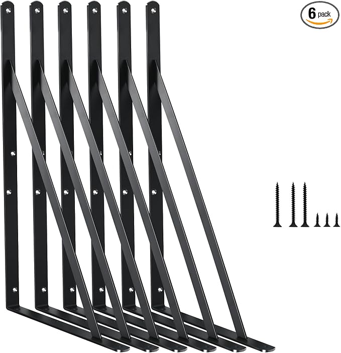 6 Pack L16 x H 10" Black Heavy Duty Shelf Brackets by MHMYDZ