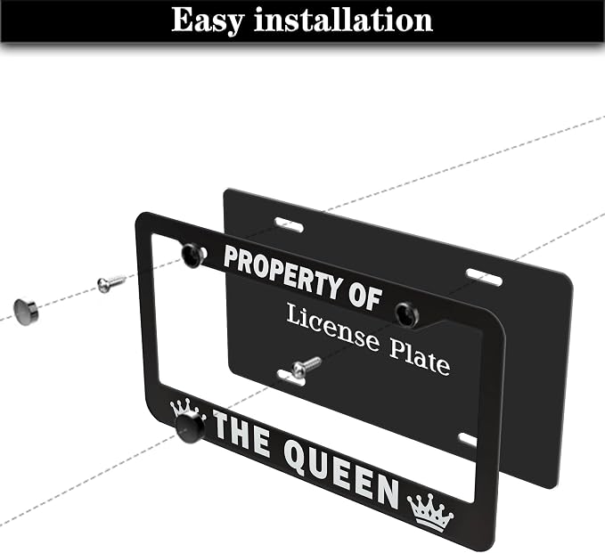 License Plate Frame Black and White License Plate Holder Property of The Queen - Image 7