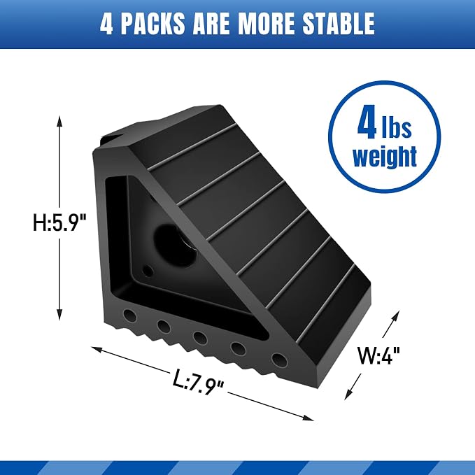 ROBLOCK 4 PCS Heavy Duty Rubber Wheel Chocks, Solid Durable Tire Chock - Image 3