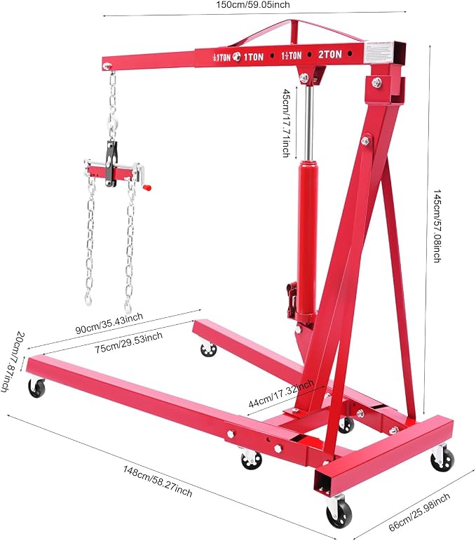 LOYALHEARTDY Engine Hoist with Lever, 2 Ton 4400 LBS Folding Cherry Picker Shop - Image 8
