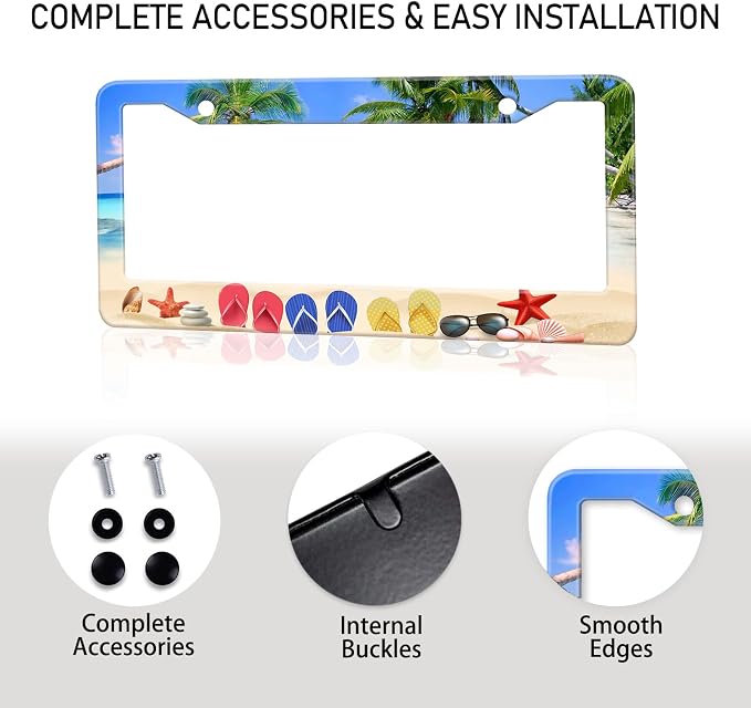 Beach Flip Flops License Plate Frame, Ocean Beach Vacation Scene License Plate - Image 7