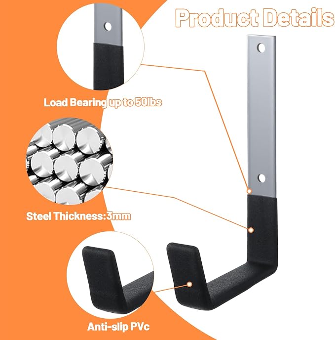 Heavy Duty Garage Hooks 8-Pack Wall Mount Storage Hooks - Image 3
