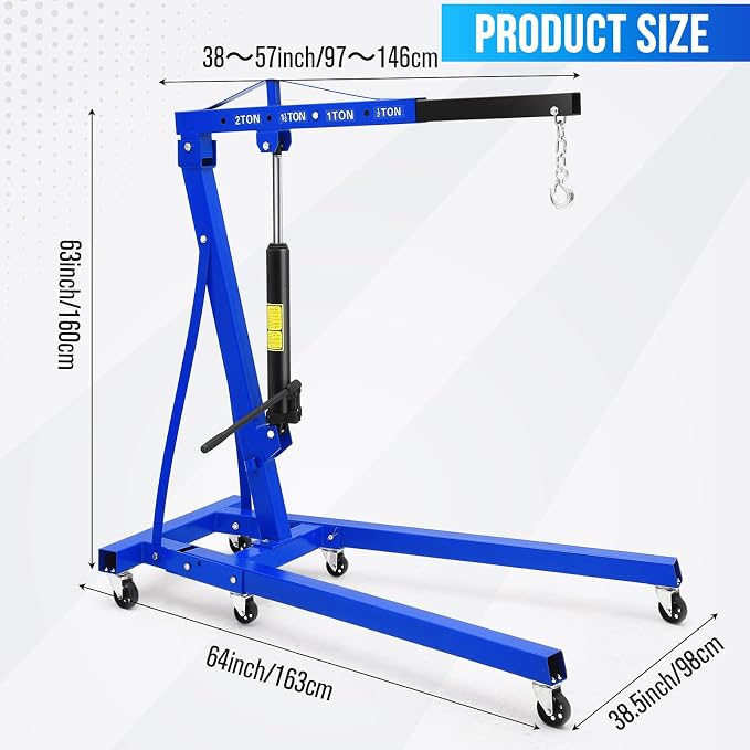 2 Ton Engine Hoist, Hydraulic Cherry Picker Engine Hoist Lift, 4400LBS Heavy - Image 2