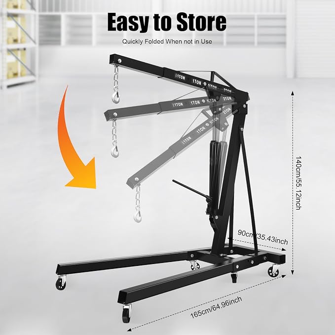 6.89Ft Folding Engine Lift 2 Ton Folding Cherry Picker Shop Crane Hoist Lift - Image 2