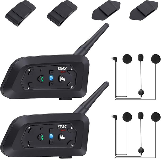 V6 Pro Motorcycle Helmet Bluetooth Intercom Headset 1200M 2 People Full Duplex by GaiRen
