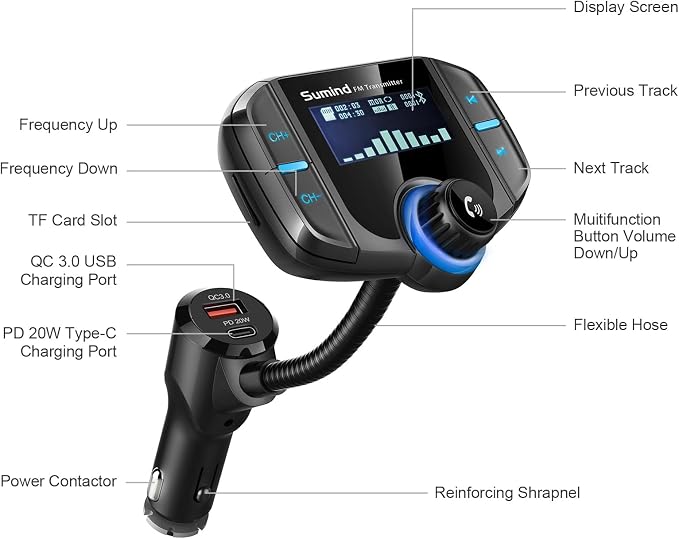 Upgraded Bluetooth FM Transmitter, Wireless Radio Adapter Hands Free Car Kit - Image 2