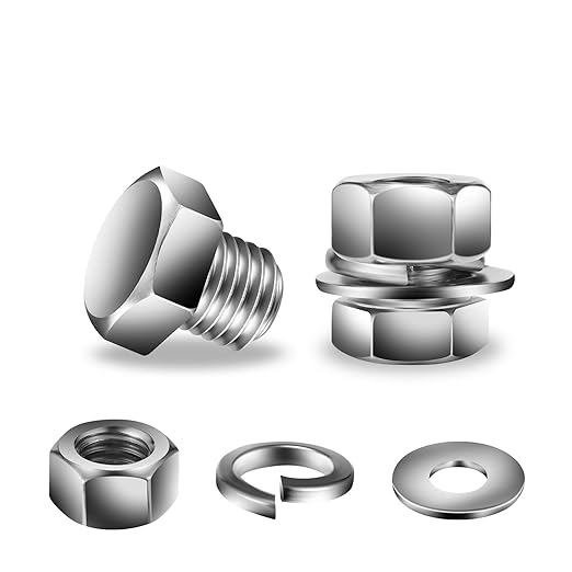 1/4-20 x 3/8" Hex Head Screw Bolt, Flat & Lock Washers, Fully Threaded by SGTZH