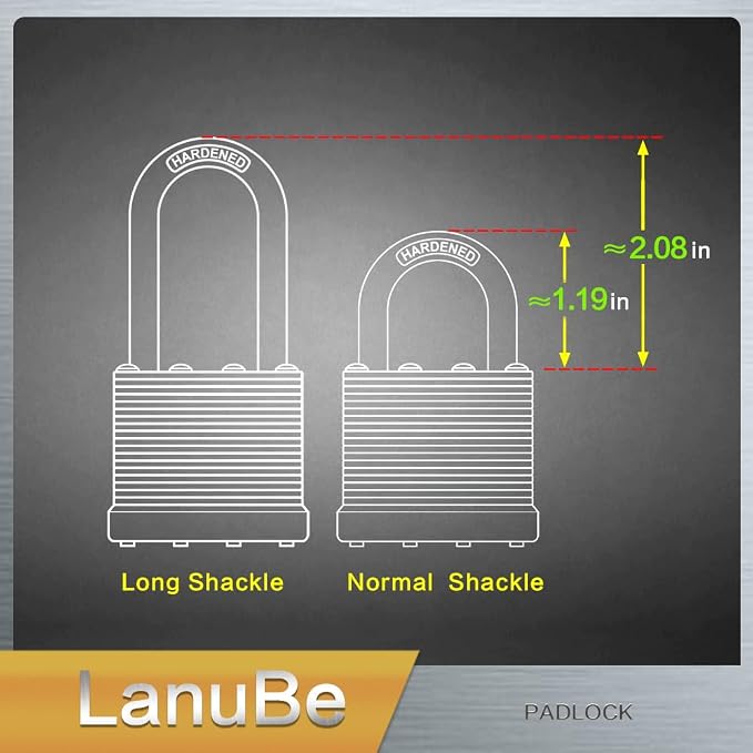 LanuBe Lock Laminated keyed Padlock, keyed Alike Locks, Long Shackle, Marked - Image 8
