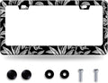 Black White Tropical Leaf License Plate Frame License Plate Stainless Steel by GORSNKYE