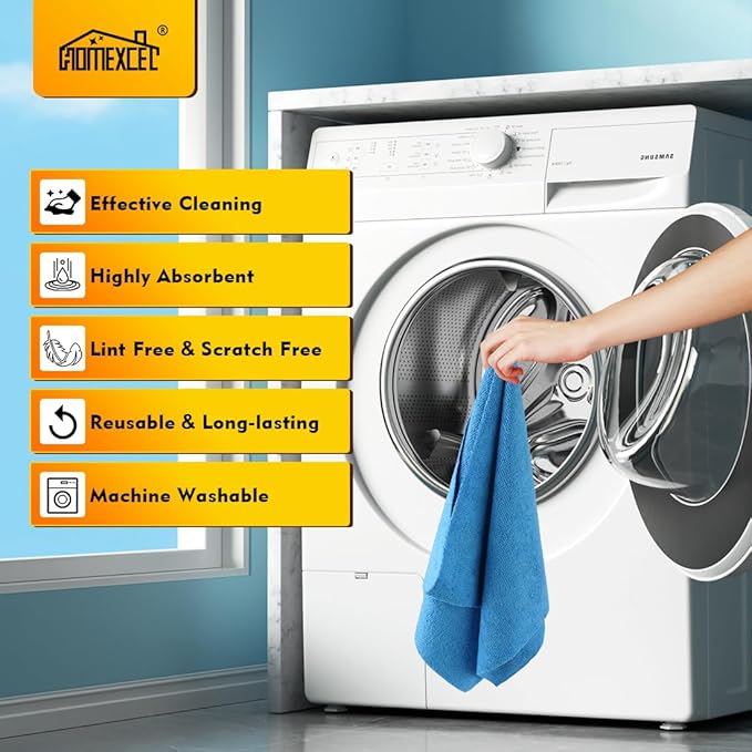 HOMEXCEL Blue Shop Towels 100 Pack, Reusable Microfiber Towels - Image 8