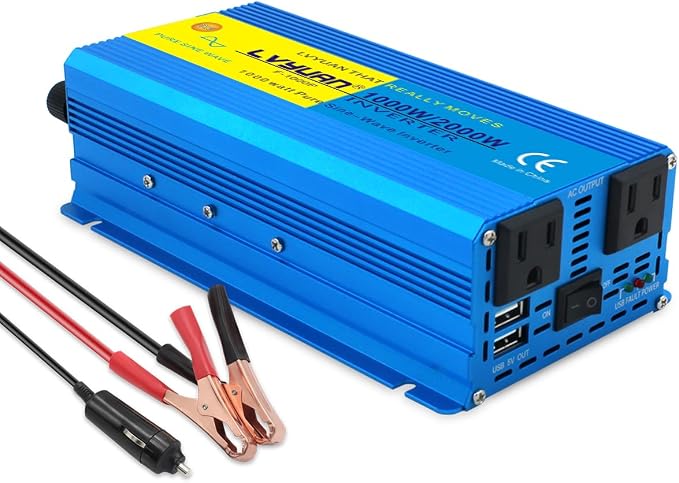 LVYUAN 1000 Watt Pure Sine Wave Inverter 12V to 110V 120V DC to AC by LVYUAN