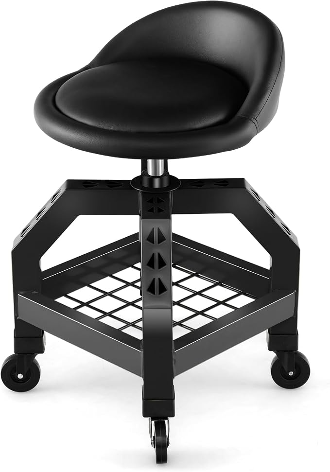 S AFSTAR Shop Stool with Wheels, Height Adjustable Garage Stool with 4 - Image 9
