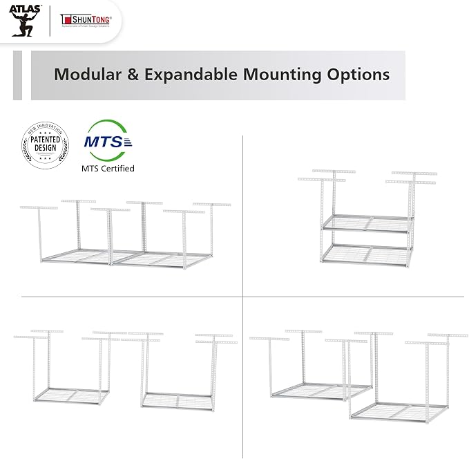 The Atlas 4 x 8 ft Adjustable Height Overhead Garage Storage Rack 900 lbs Heavy - Image 6