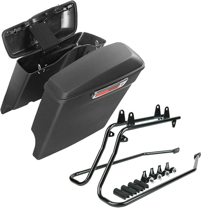 XFMT Matte Black 5" Stretched Extended Saddlebags Hard Saddle Bags W/Black by XFMT