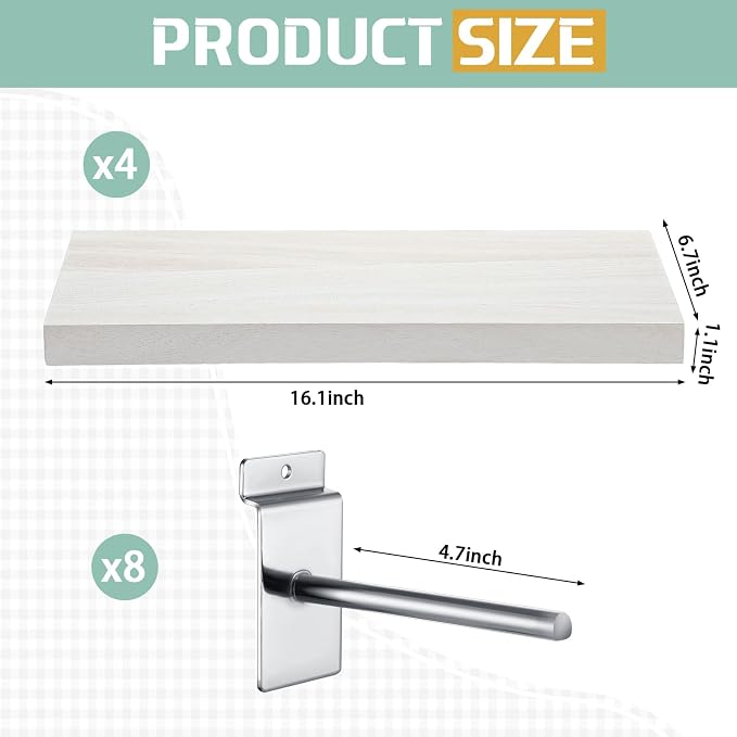 4 Pack Wooden Slatwall Shelf, 16.1" D x 6.7" W x 1.1" H Slatwall Shelves - Image 3