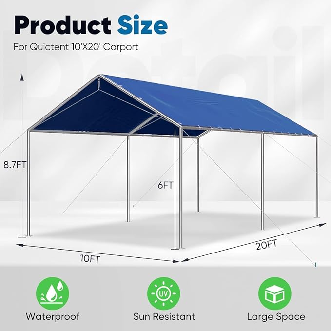 Quictent 10x20 ft Heavy Duty Car Canopy Galvanized Frame Carport Outdoor Party - Image 6