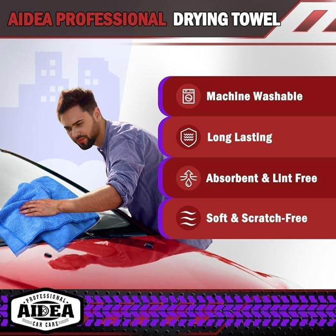 AIDEA Microfiber Towels for Cars-4PK, Large Professional Car Drying Towel - Image 4