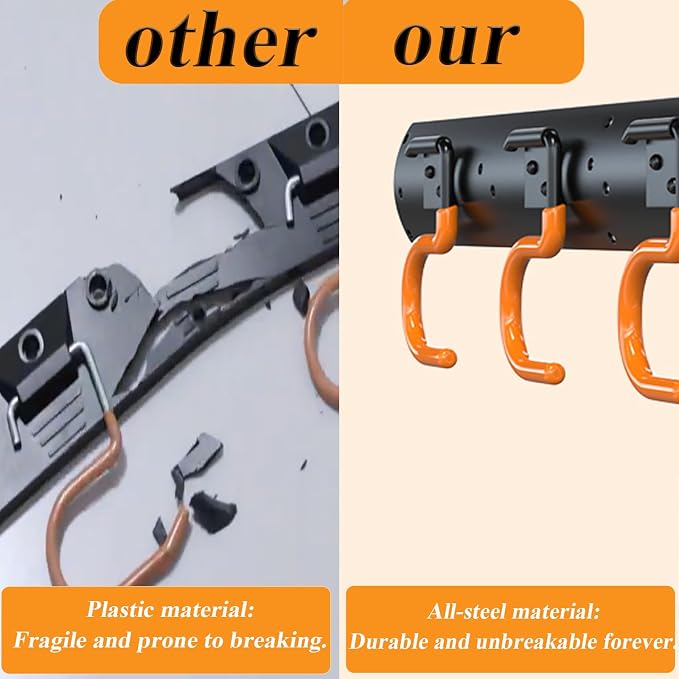 3-H 12×16" All Metal Garden Tool Organizer Wall Mount, Broom Holder Wall Mount - Image 6