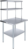 Amgood Stainless Steel Work Table Double Tier Overshelf | Metal Kitchen Prep by AmGood
