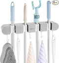 2Pcs Broom Mop Holder with Hooks Wall Mounted Broom Storage Rack No Drilling by Unknown
