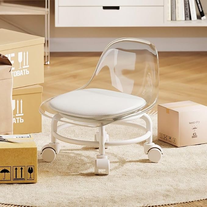 Low Rolling Stool with Wheels, Mini Rolling Garage Stool with Back Support by Sejone