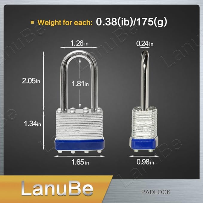 LanuBe Laminated Padlock 1-9/16inch Long Shackle 60 Pack Keyed Alike, Bulk Locks - Image 2
