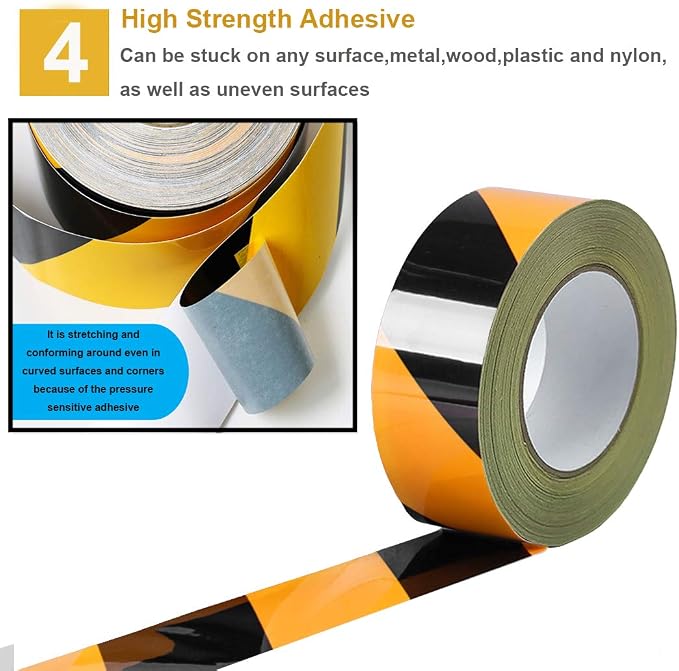 Waterproof Reflective Safety Tape Roll 2"X150' Yellow Black Striped Floor - Image 4