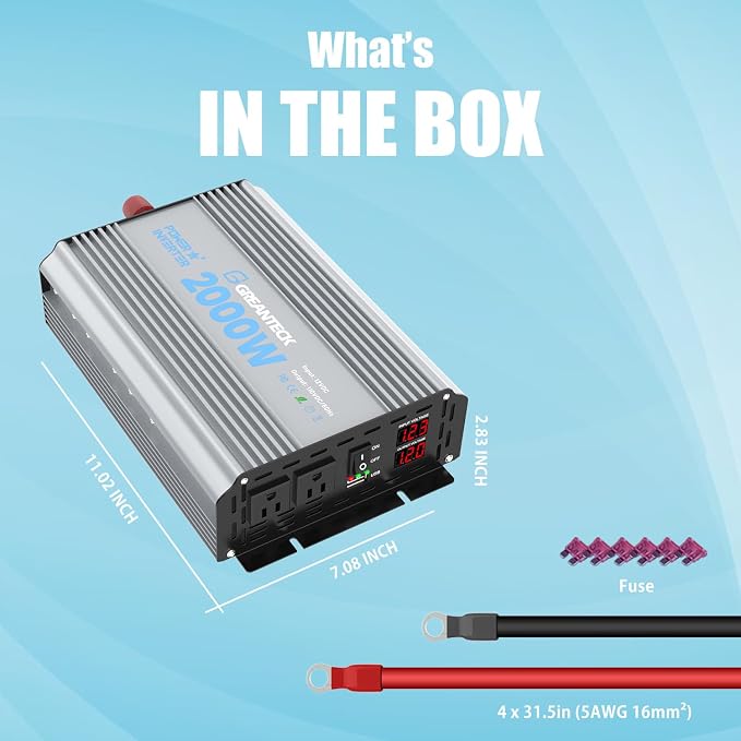 2000 Watt Power Inverter Modified Sine Wave, DC 12V to AC 110V 120V Converter - Image 4