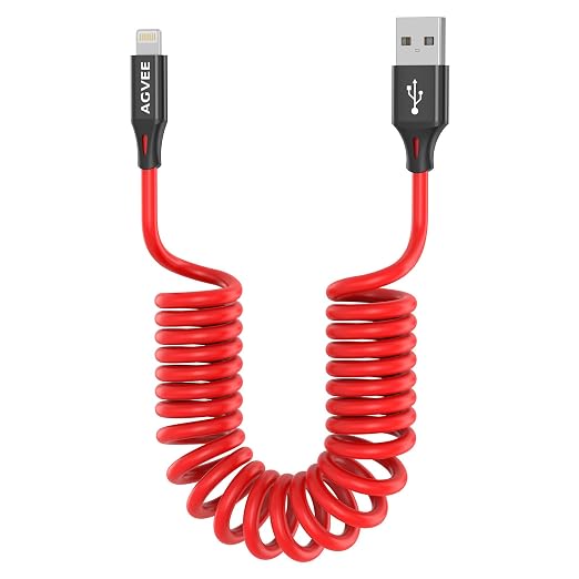 AGVEE 2 Pack 3ft Coiled Short USB to Lightning Charging Cable 3A Fast Charger by AGVEE
