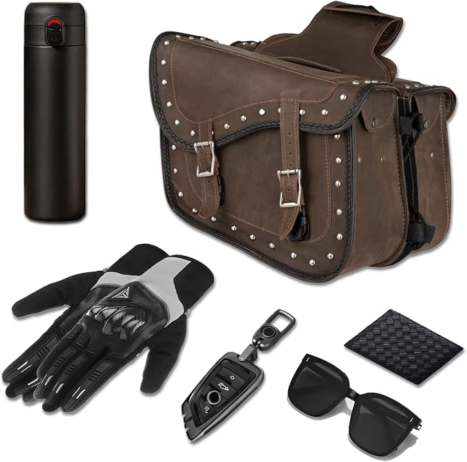GARGOYLE BELLS Genuine Leather Motorcycle Saddle Bags Motorcycle Luggage Bag - Image 3