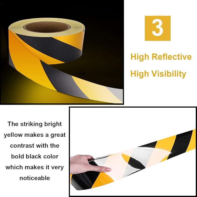 Waterproof Reflective Safety Tape Roll 2"X150' Yellow Black Striped Floor - Image 3