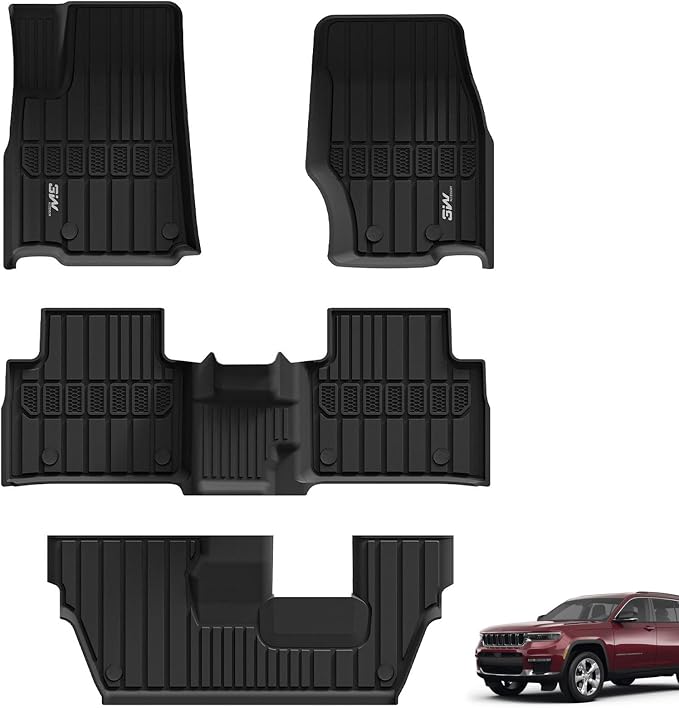 3W Floor Mats Fit for Jeep Grand Cherokee L 7 Seat 2021-2025 All Weather TPE by 3W
