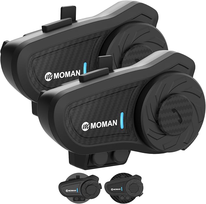 Moman Motorcycle Intercom, H2 Pro【2 Pack Carbon】 Helmet Headset Wireless by Moman