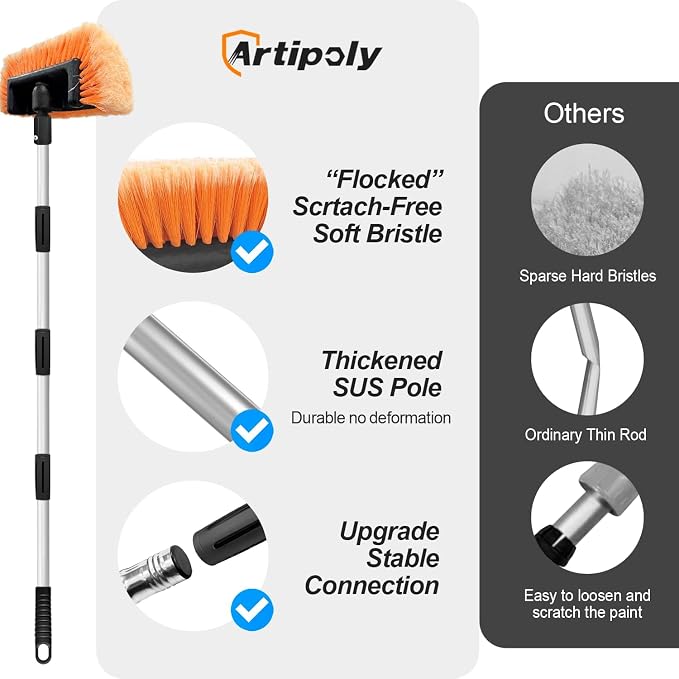 65" Car Wash Brush with Extension Pole, Car Wash 12" Dip Soft Five-Sided Brush - Image 5