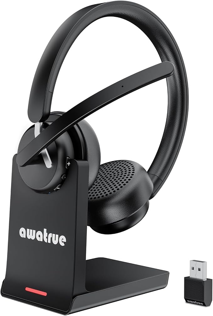 Wireless Headset with Mic for Work, Wireless Headphone with Voice Assistant for by awatrue