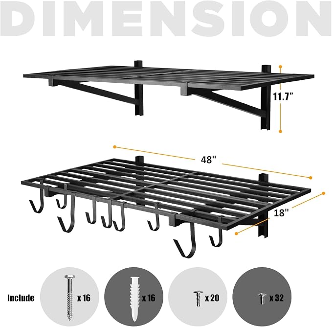 4 Pack 1, 5x4ft Heavy Duty Garage Wall Shelving, Garage Shelving Wall Mounted - Image 3