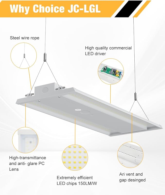 LED Linear High Bay Light, 130W 19500LM High Bay LED Shop Lights, 0-10V - Image 3