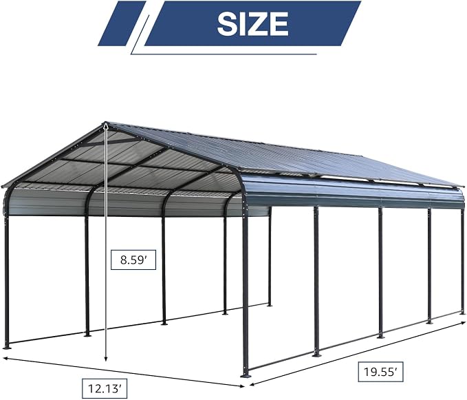 OC Orange-Casual 12 x 20 FT Metal Carport, Outdoor Heavy Duty Steel Canopy - Image 6