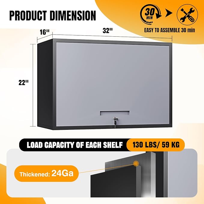 Metal Wall Cabinet for Garage Floating Garage Storage Wall Mount Shop Cabinet - Image 3