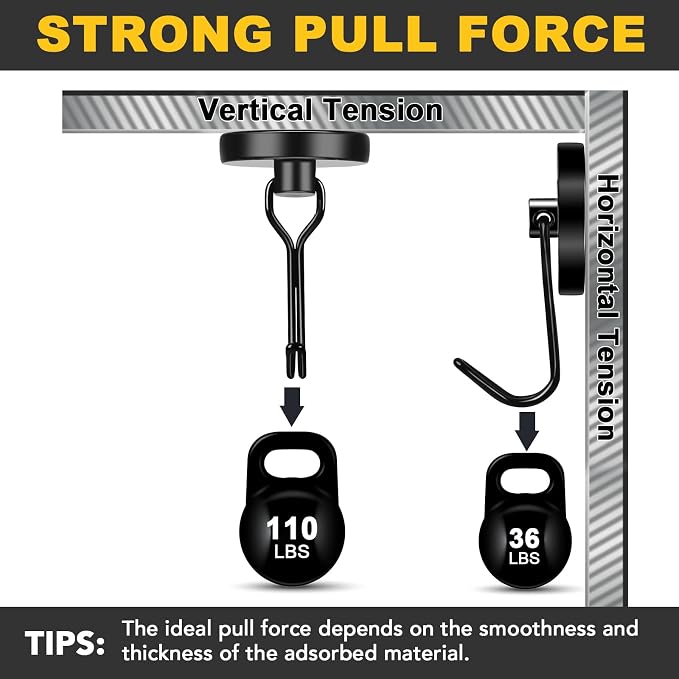 MIKEDE Black Magnetic Hooks Heavy Duty, 110LB Swivel Swing Strong Magnetic - Image 3